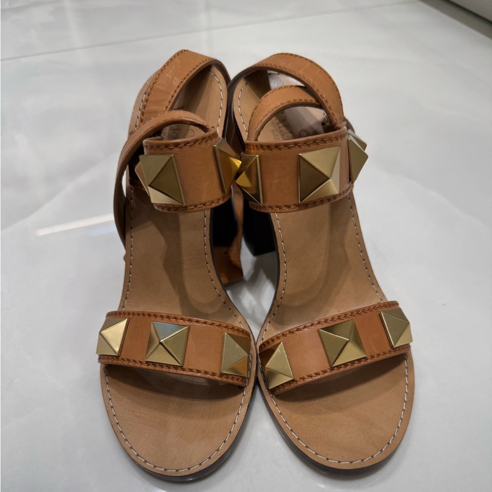 Valentino Gold Studded Tan Sandals